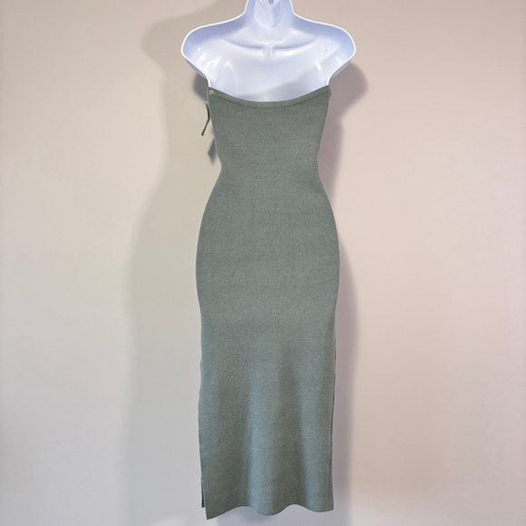 Bar III Women's Size Medium Strapless Twist-Detail Green Midi Sweater Dress NWT - Picture 3 of 4